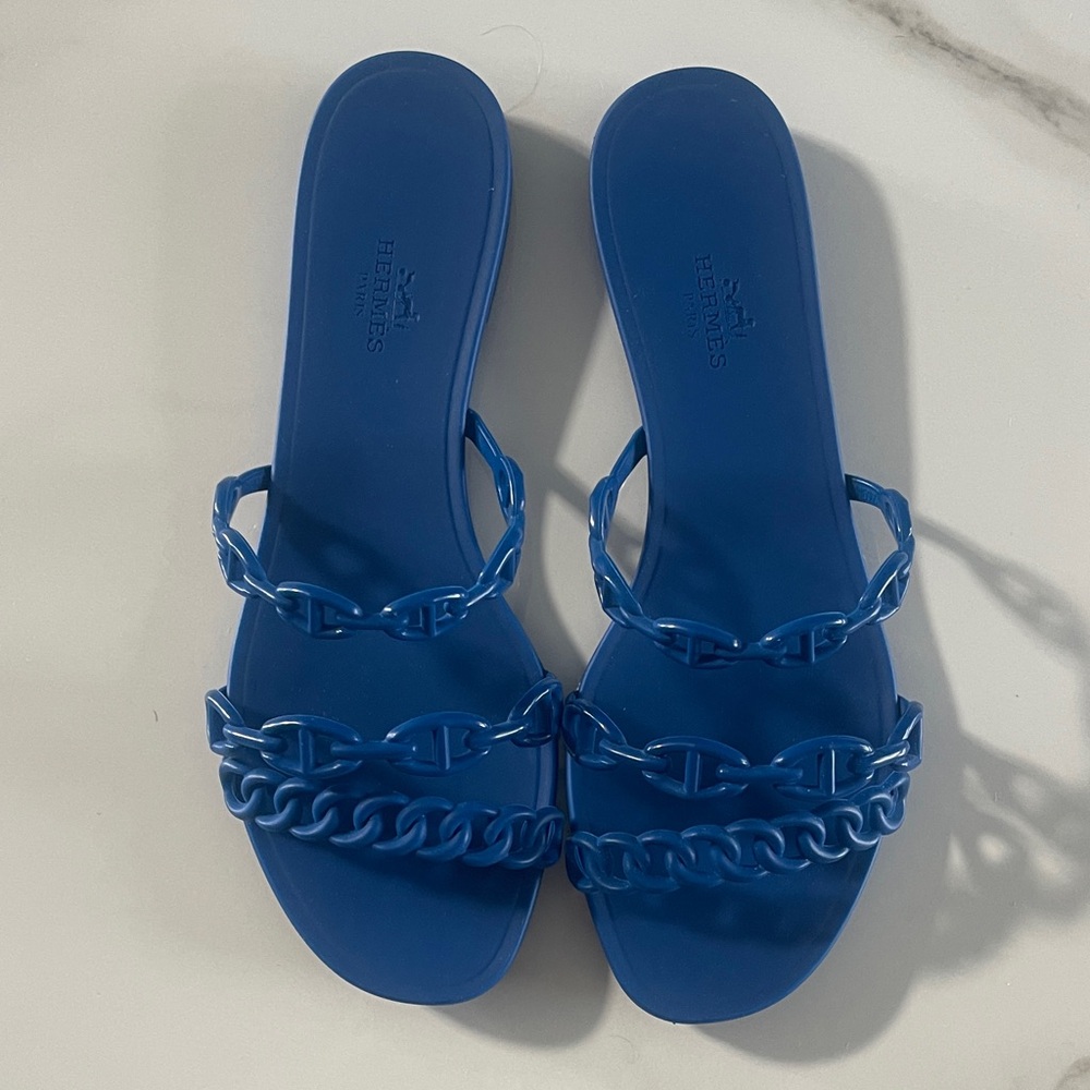 Hermes Vibrant Blue Chain Sandals